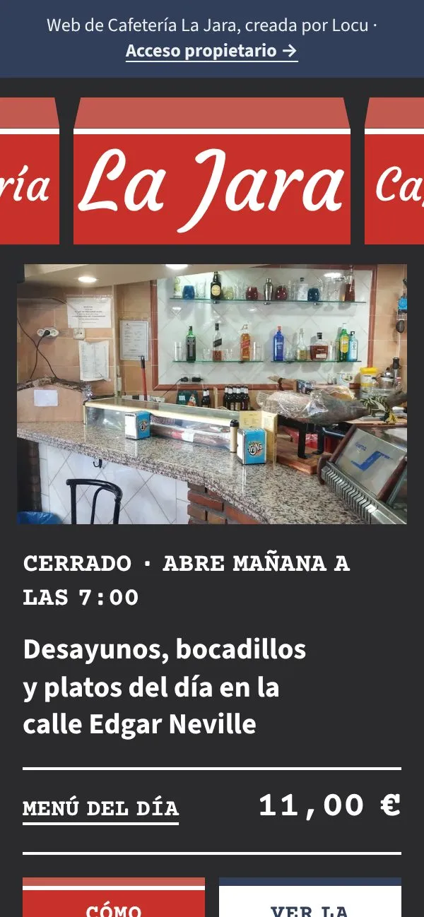 Web de Cafetería La Jara en el móvil