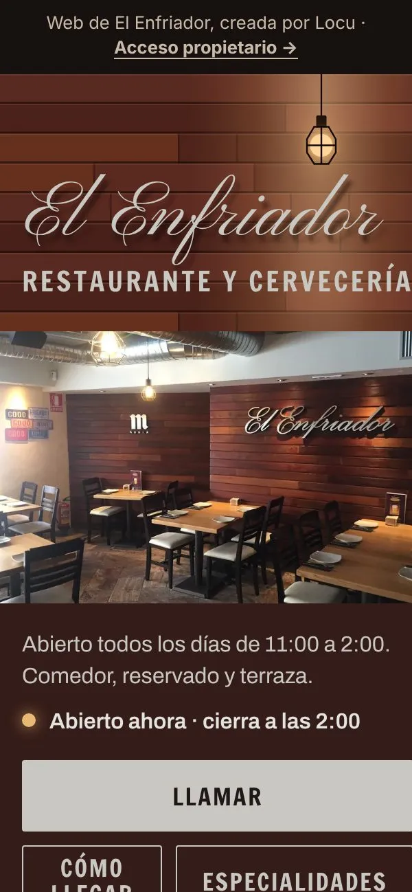 Web de El Enfriador en el móvil