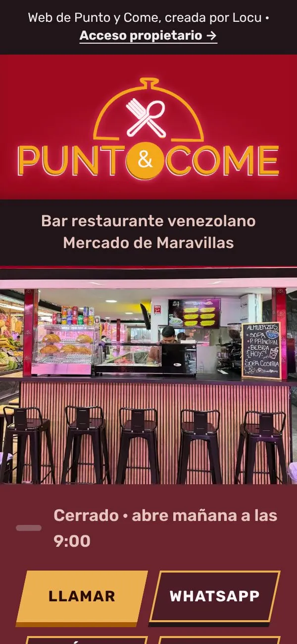 Web de Punto y Come en el móvil